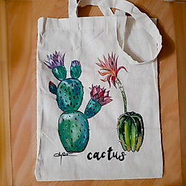 El Boyaması Bez Çanta – Kaktüs Deseni