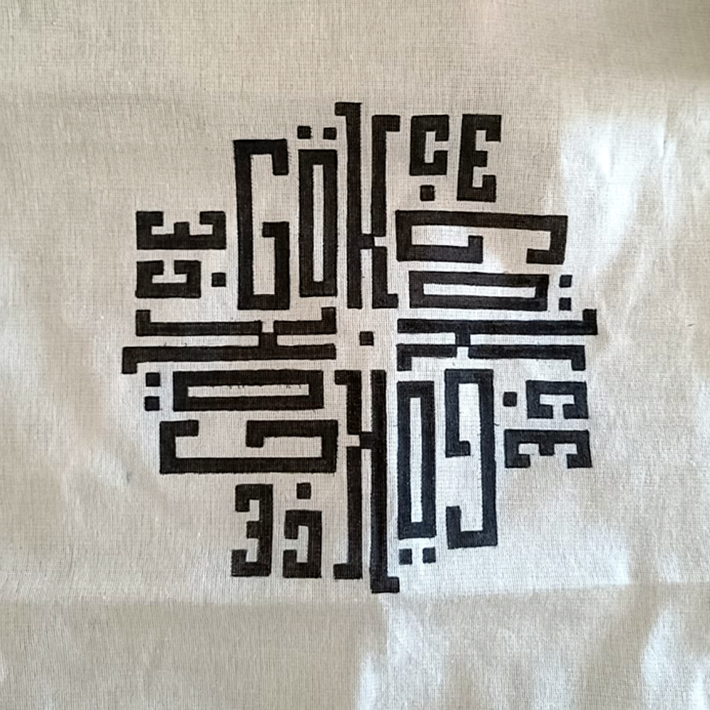 Kufi Sanatıyla Kişiye Özel Bez Çanta - Beyaz