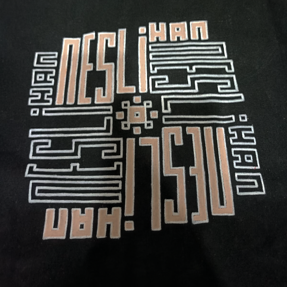 Kufi Sanatıyla Kişiye Özel Bez Çanta - Siyah